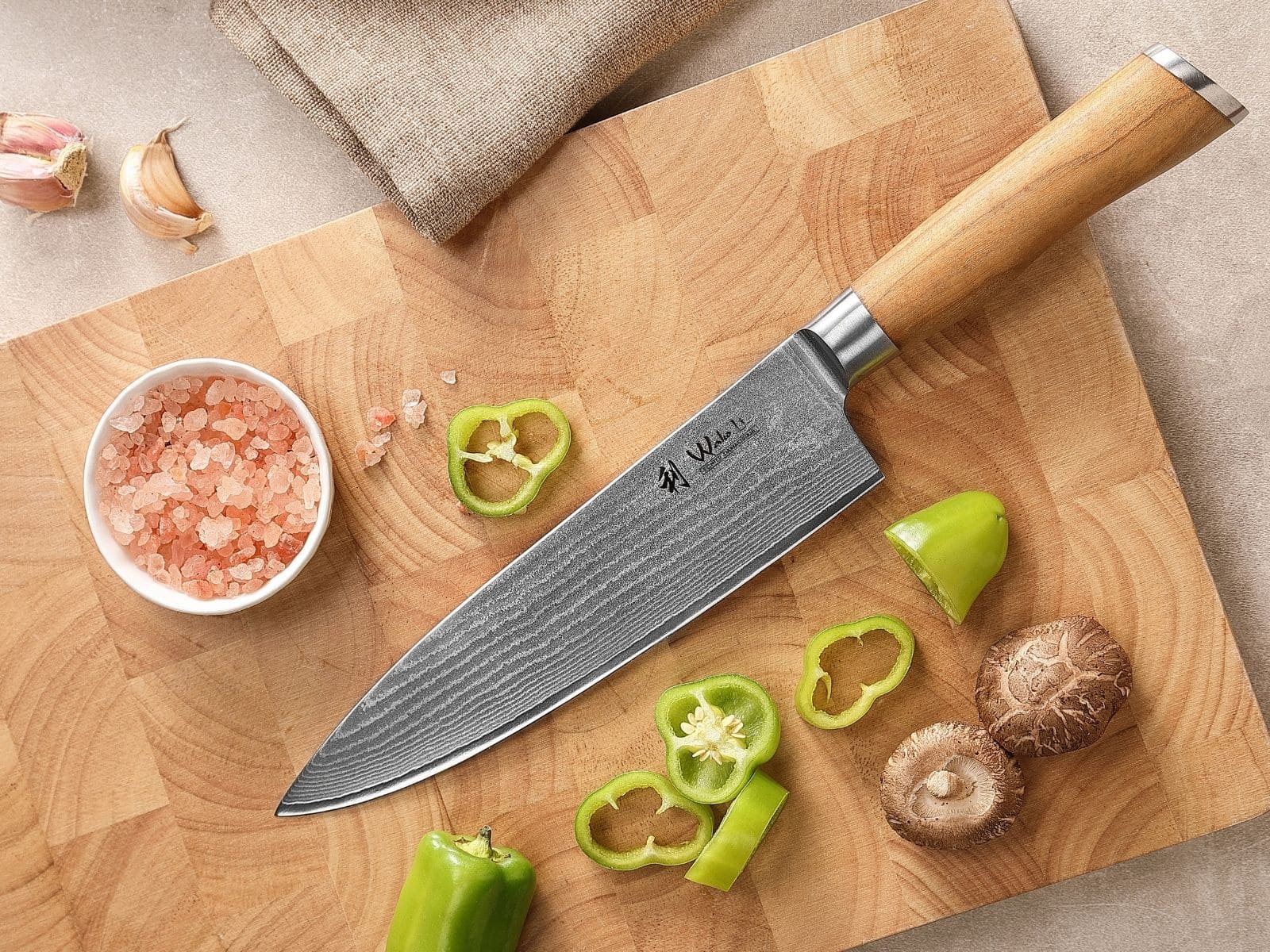 Wakoli Olive Damastmesser mit Olivenholzgriff